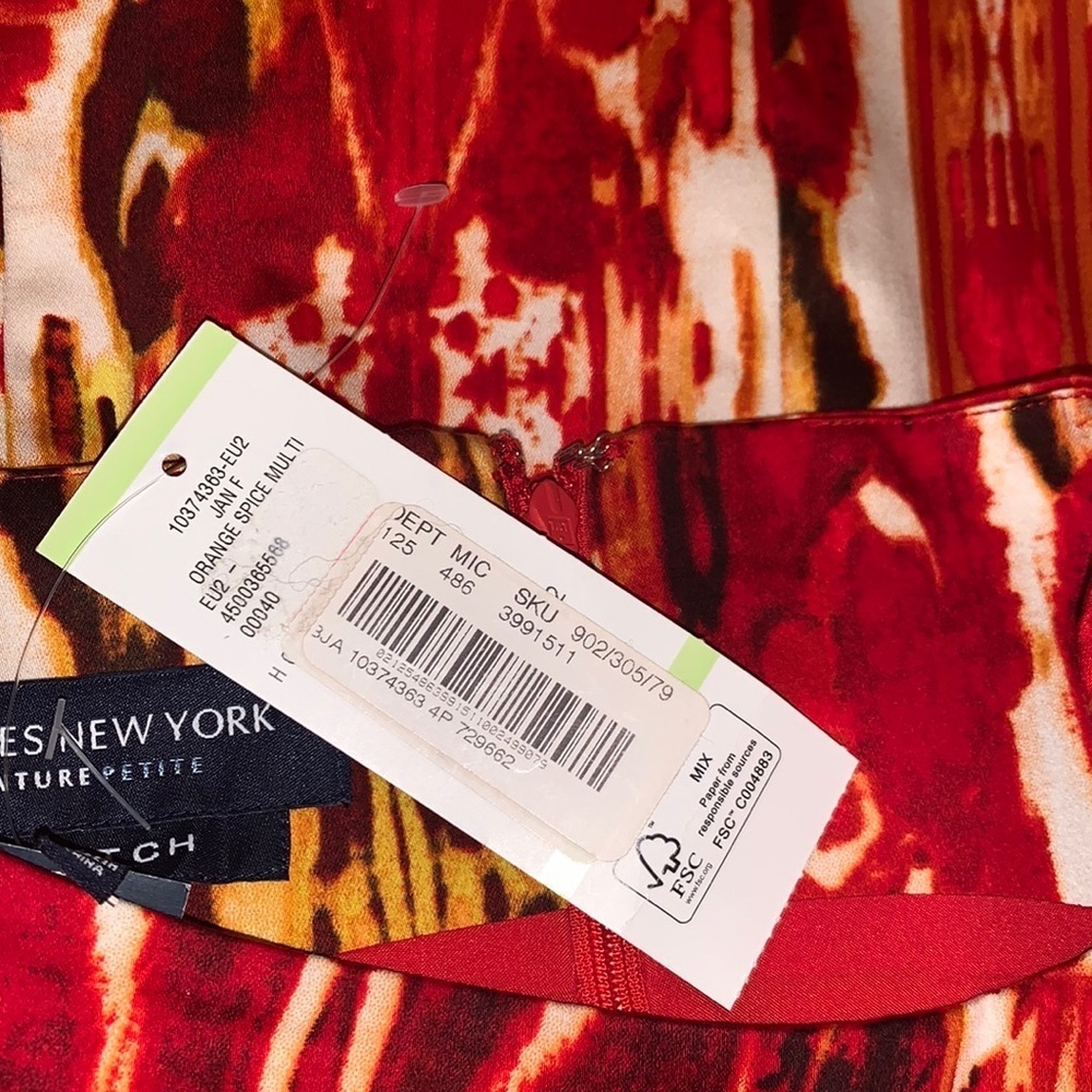 Jones New York dress Woman's, 4P Orange red print sheath, sleeveless, zip NWT - Picture 11 of 14